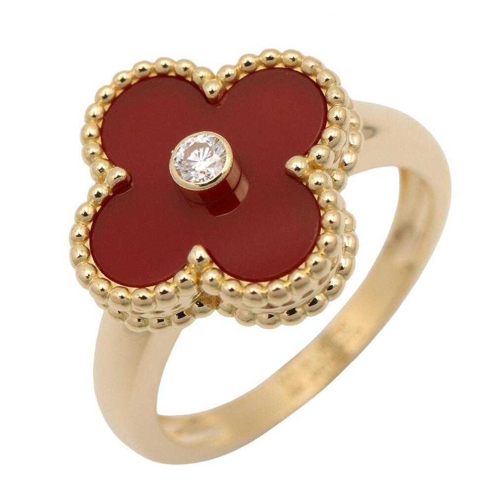 Van Cleef & Arpels Vintage Alhambra 1PD Ring, Carnelian 18K (Yellow Gold), Di...